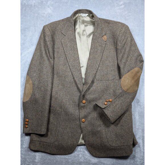 Stewart County Blazer Mens 48L Brown Wool Academia Elbow Patch Acorn Button - Picture 1 of 16
